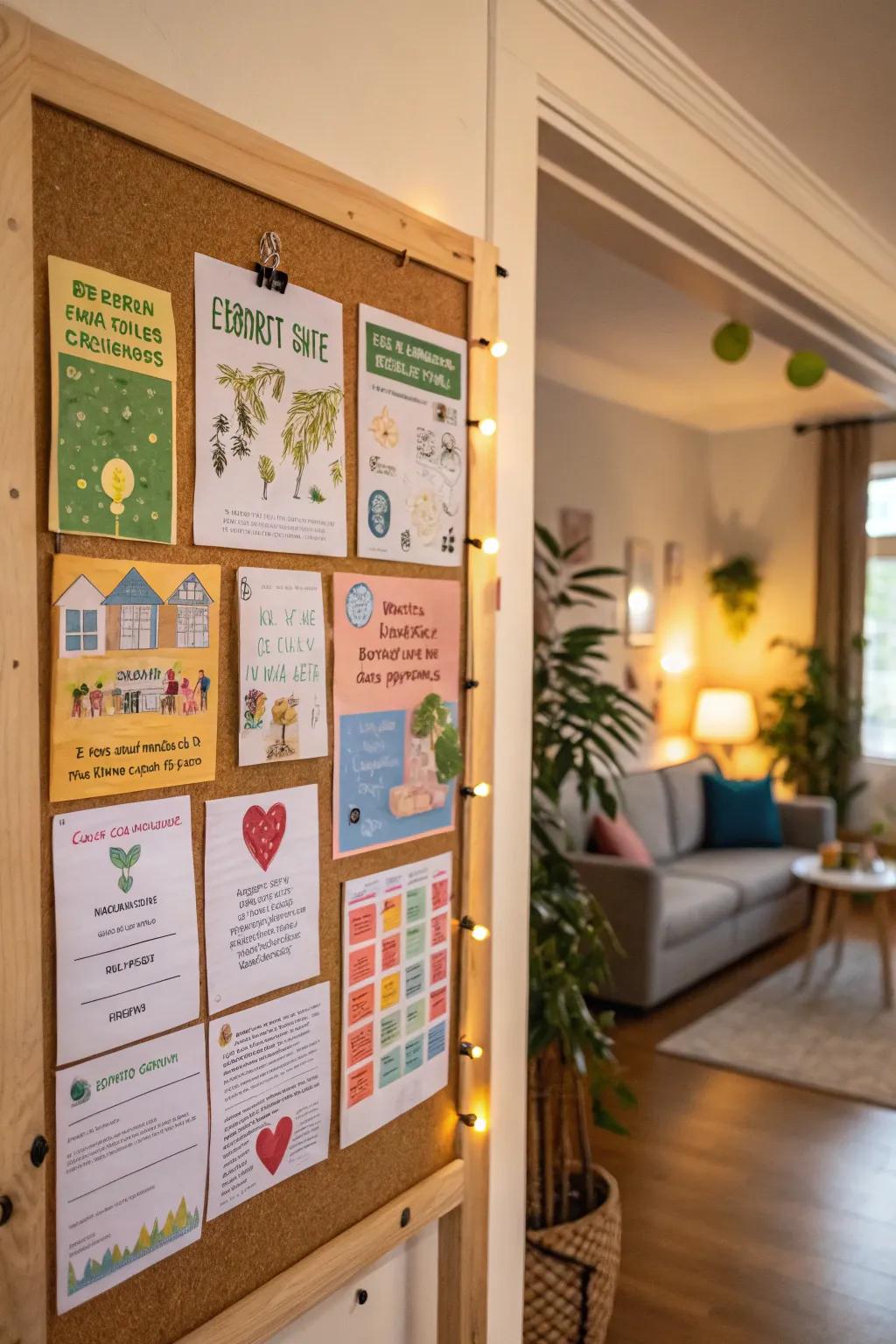 A board promoting eco-friendly and sustainable living tips.