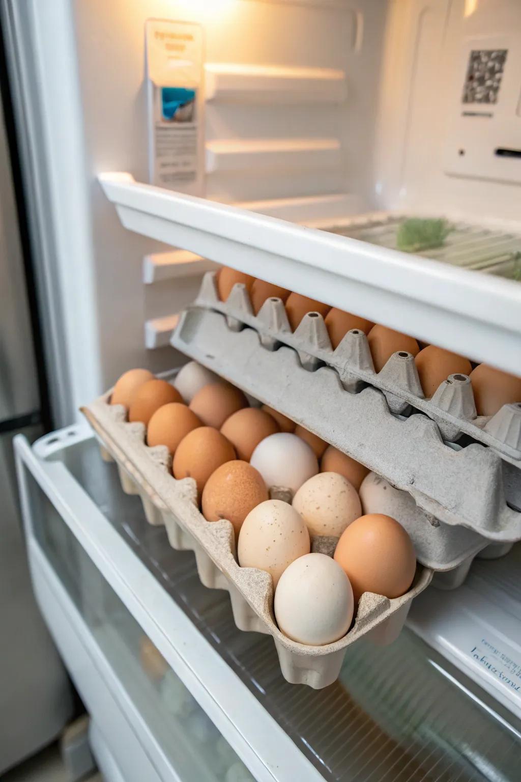 The middle shelf is the perfect location for eggs.