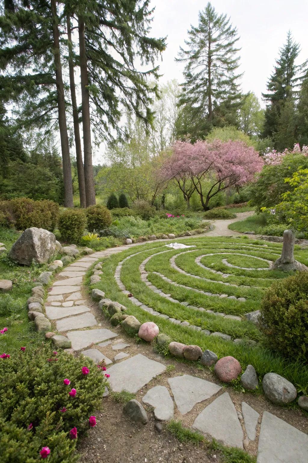 A stone maze introduces mystery and intrigue to outdoor spaces.