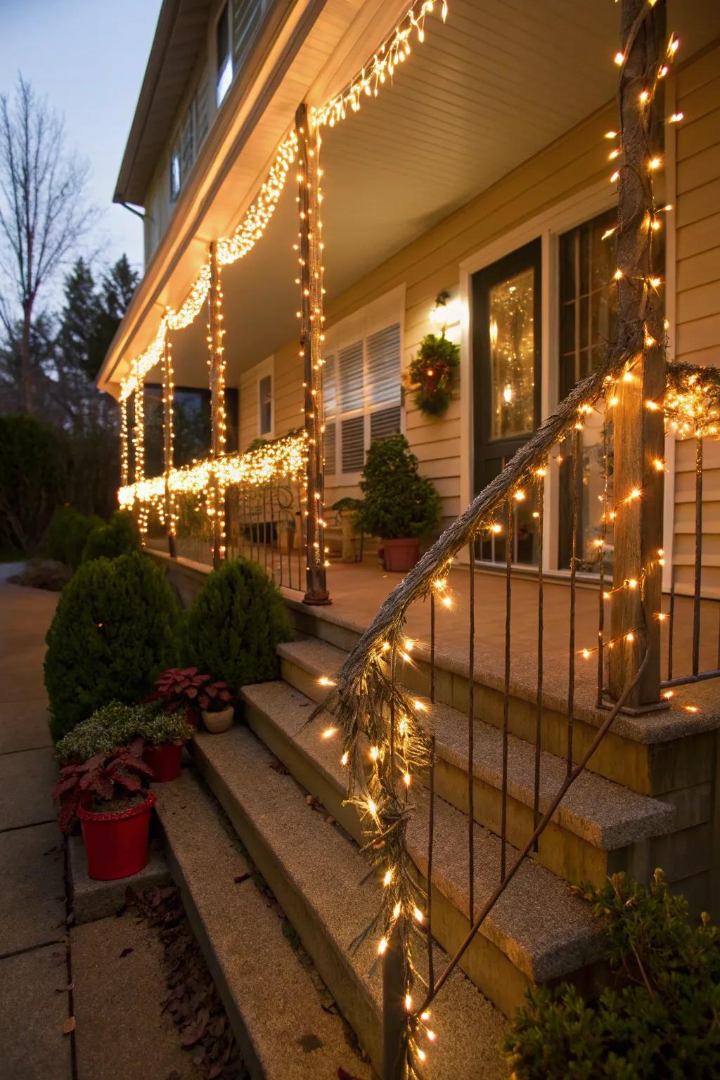 Create a festive front porch with holiday radiant strands.