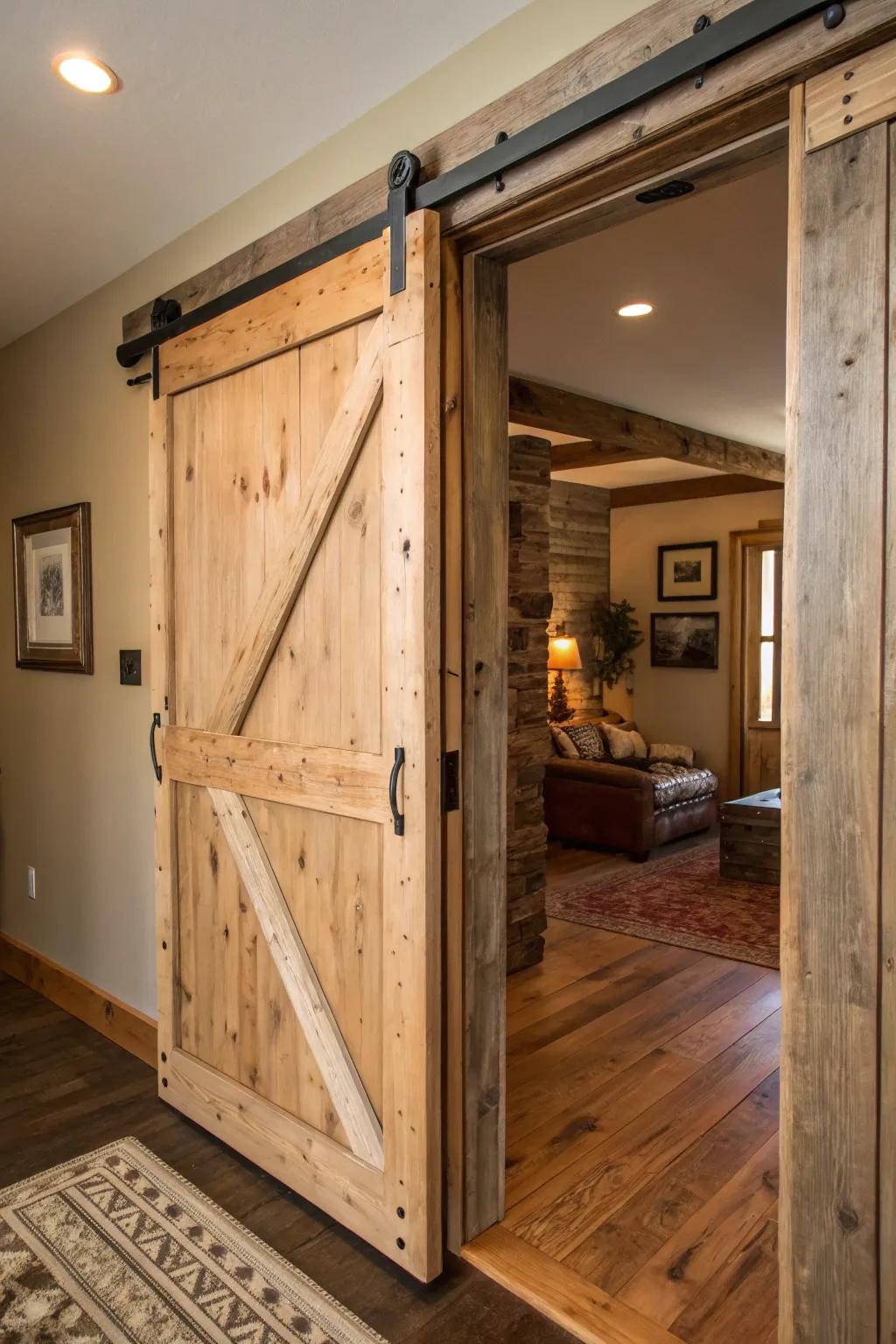 Sliding barn portals are both functional and stylish, ideal for rustic interiors.