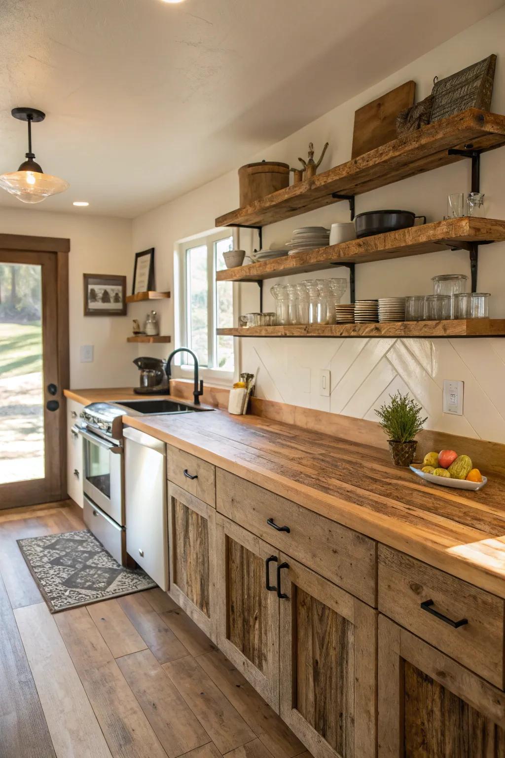 Repurposed wood brings history and warmth to this kitchen.