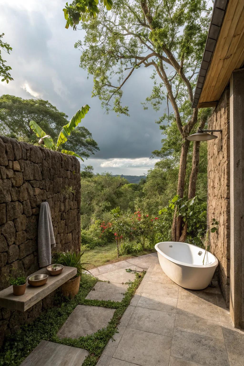 A stone wall setting adds depth and countryside charm.