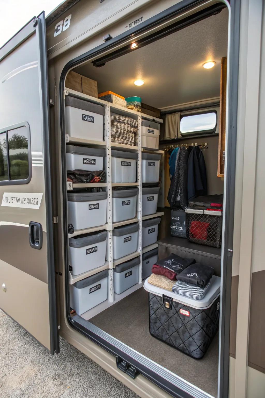 Deeper storage areas are made more accessible by slide-out bins.