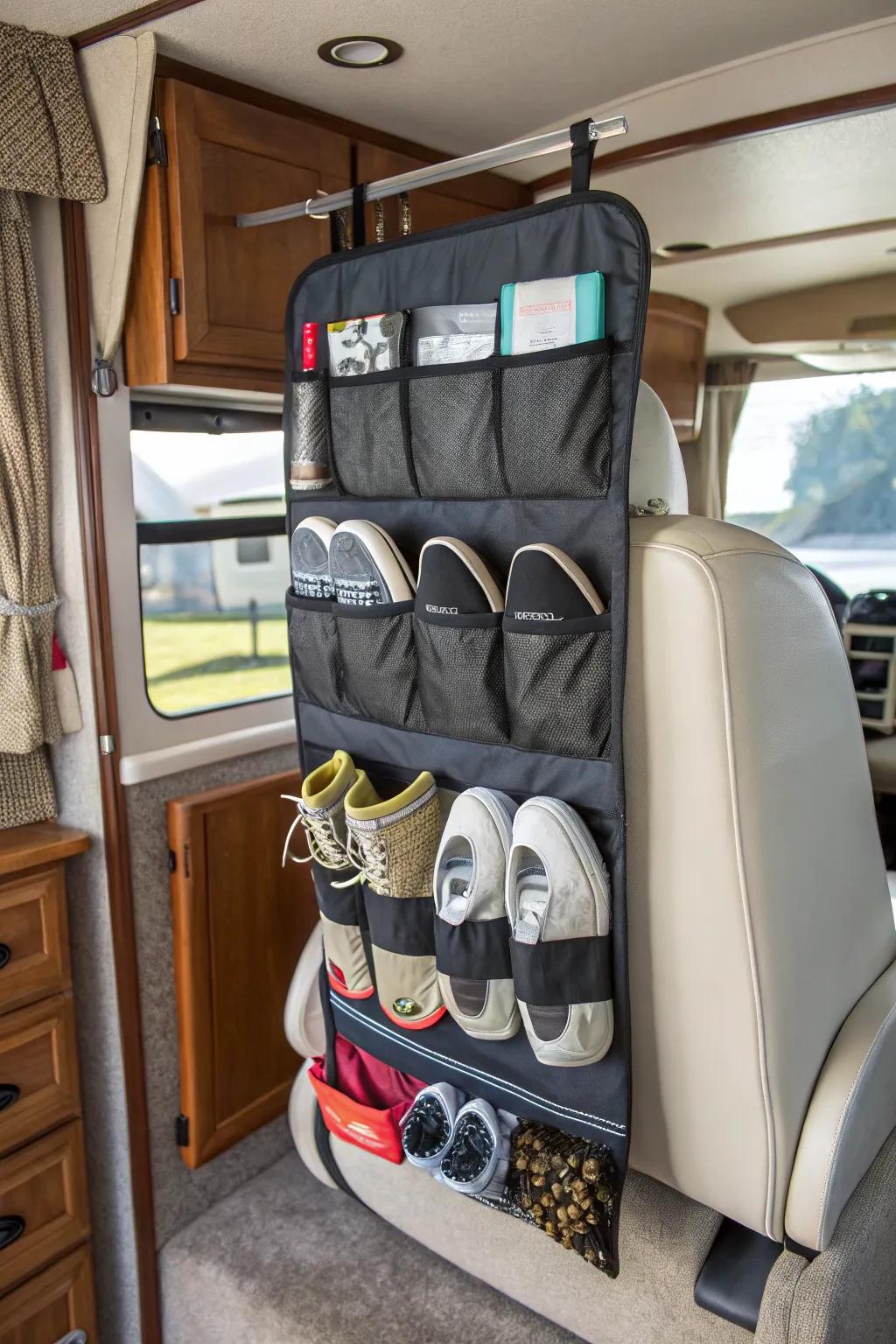 Keep shoes handy using over-the-seat organizers.