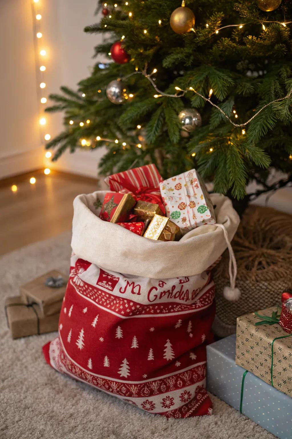 Santa's bag container cleverly incorporates multiple presents.