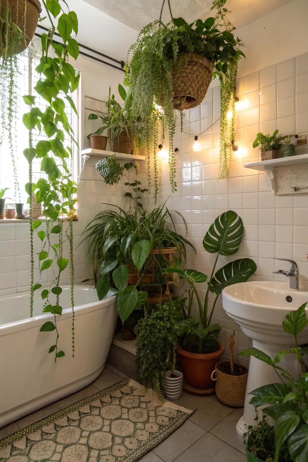 Plants incorporating a refreshing touch to the bathroom.