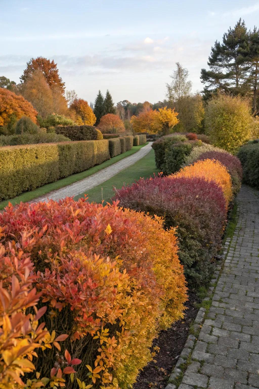 Seasonal color shifts in bushes inject dynamic interest into the garden.