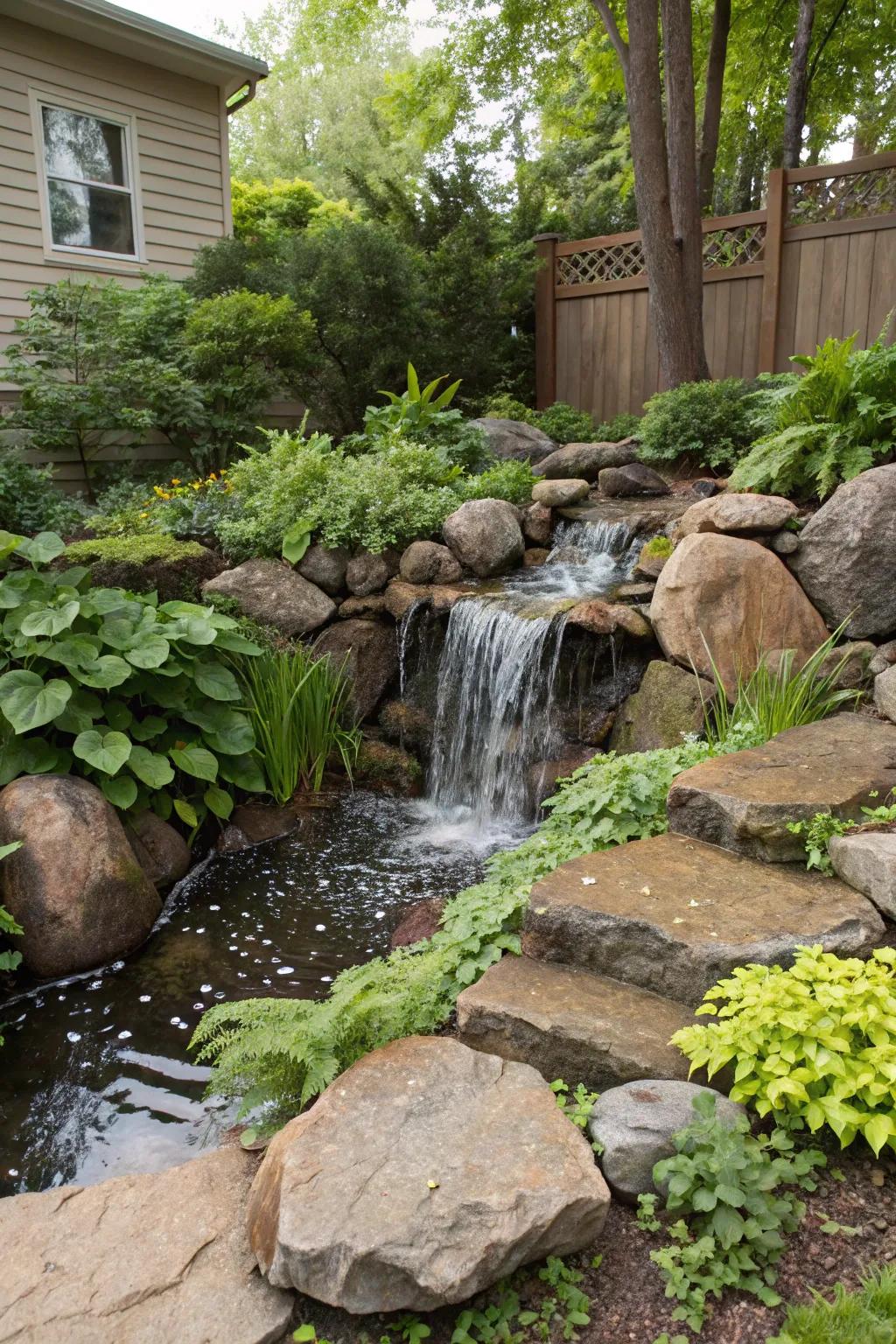A stream without a pond delivers a comforting sound without needing a pond.