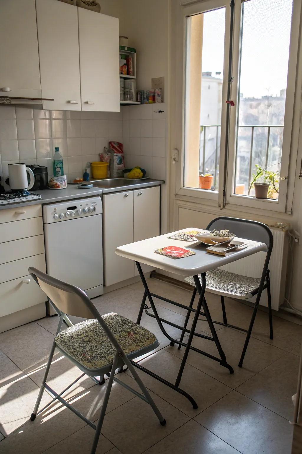 Collapsible furniture makes kitchens flexible.
