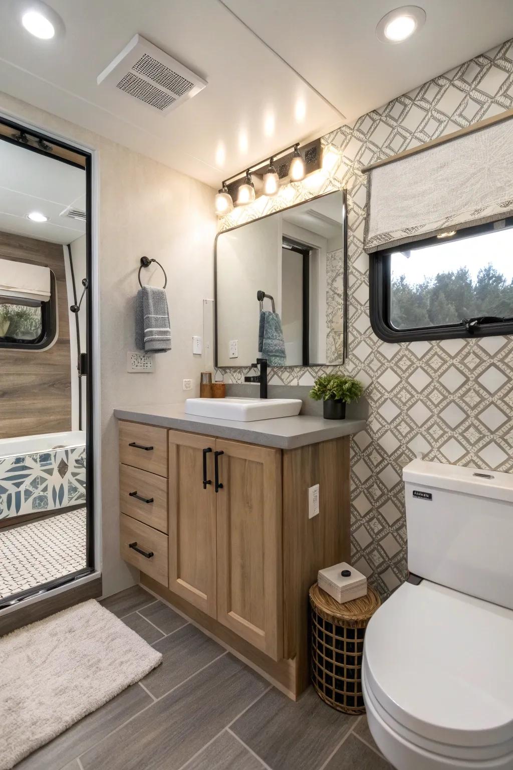 Peel and stick tiles offer style and easy setup.