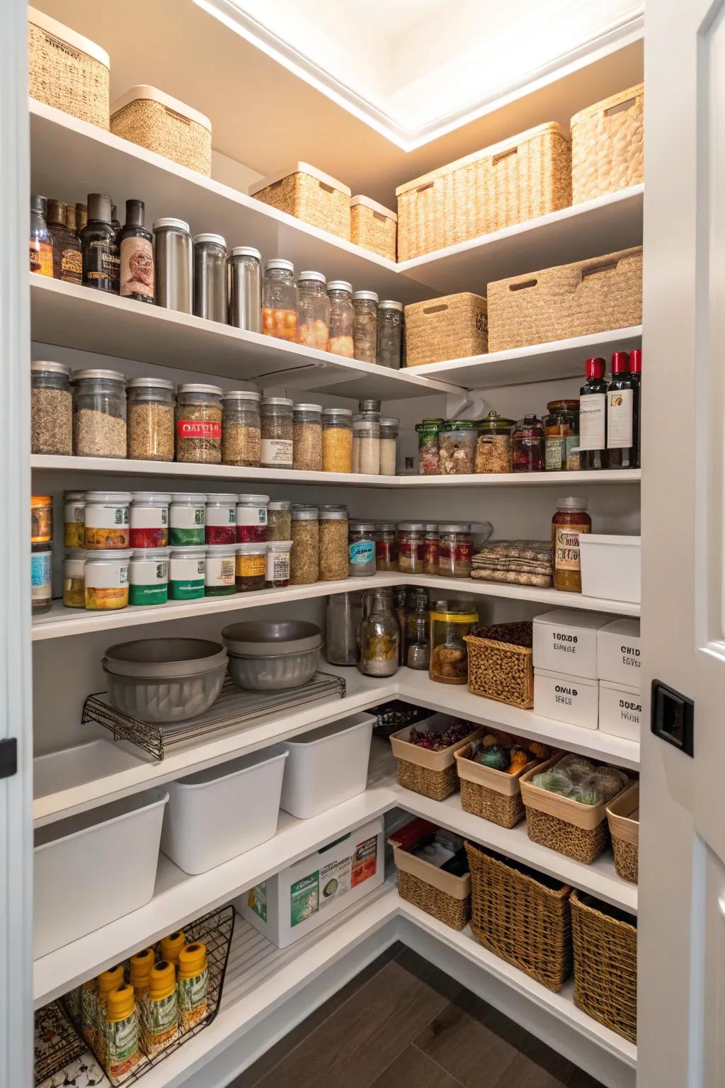 Expandable shelves provide adaptable storage.