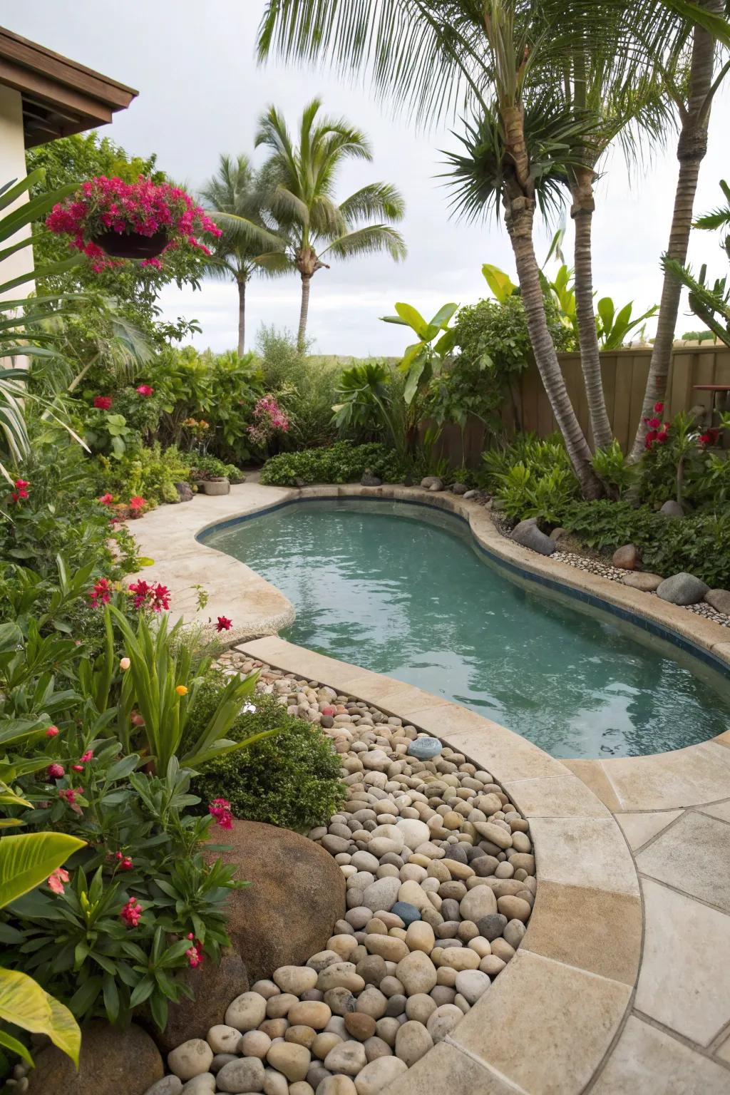 A beach entry brings a natural shoreline vibe to your pool.