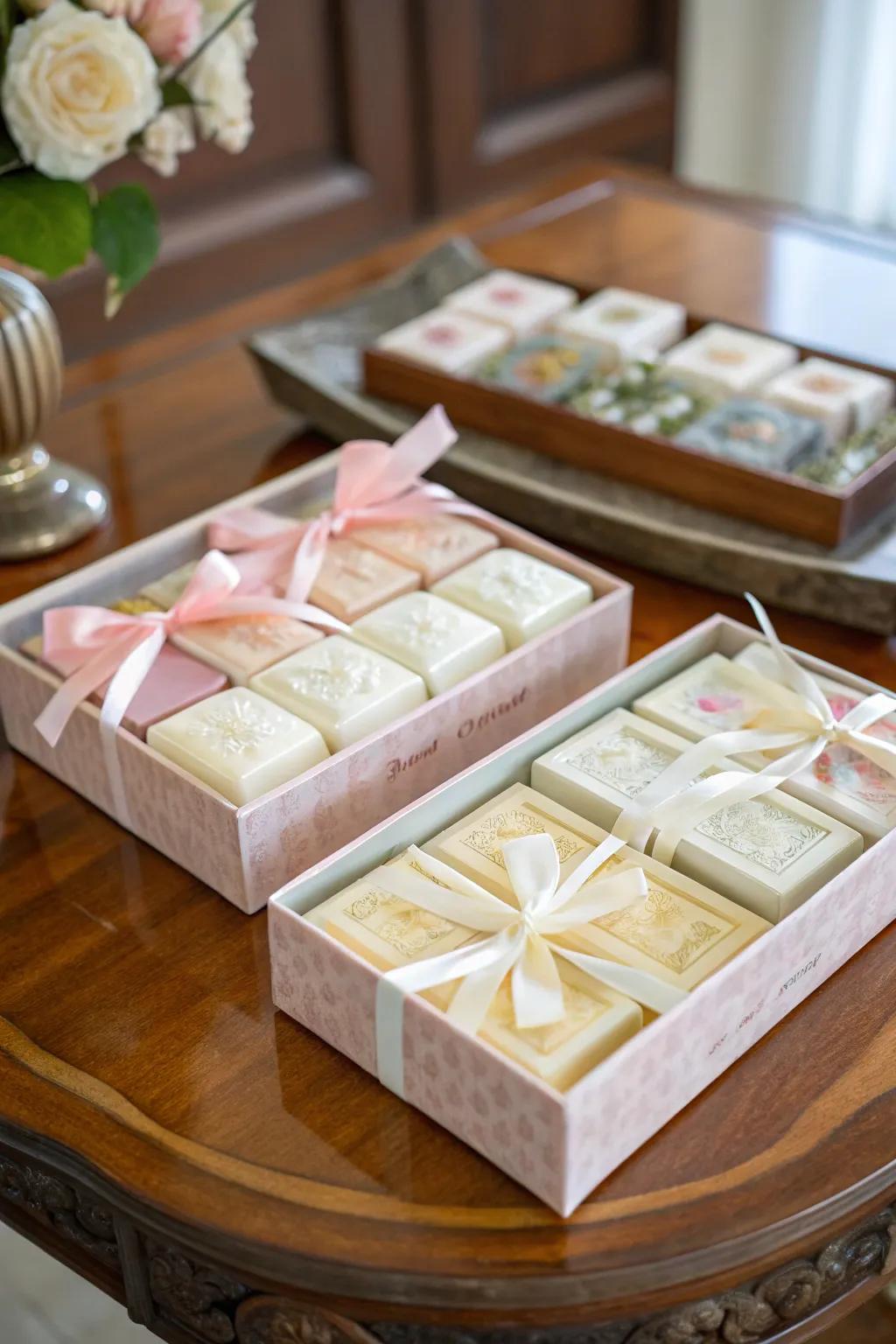 Elegantly packaged bath bars that are ready for giving on any occasion.