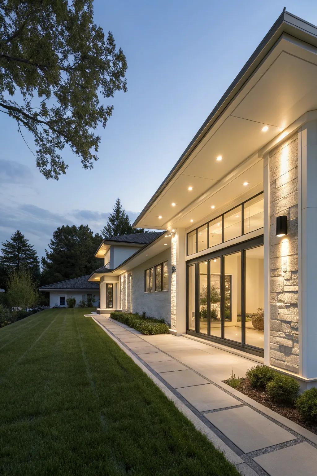 Crisp soffit lighting adds a contemporary element to modern residences.