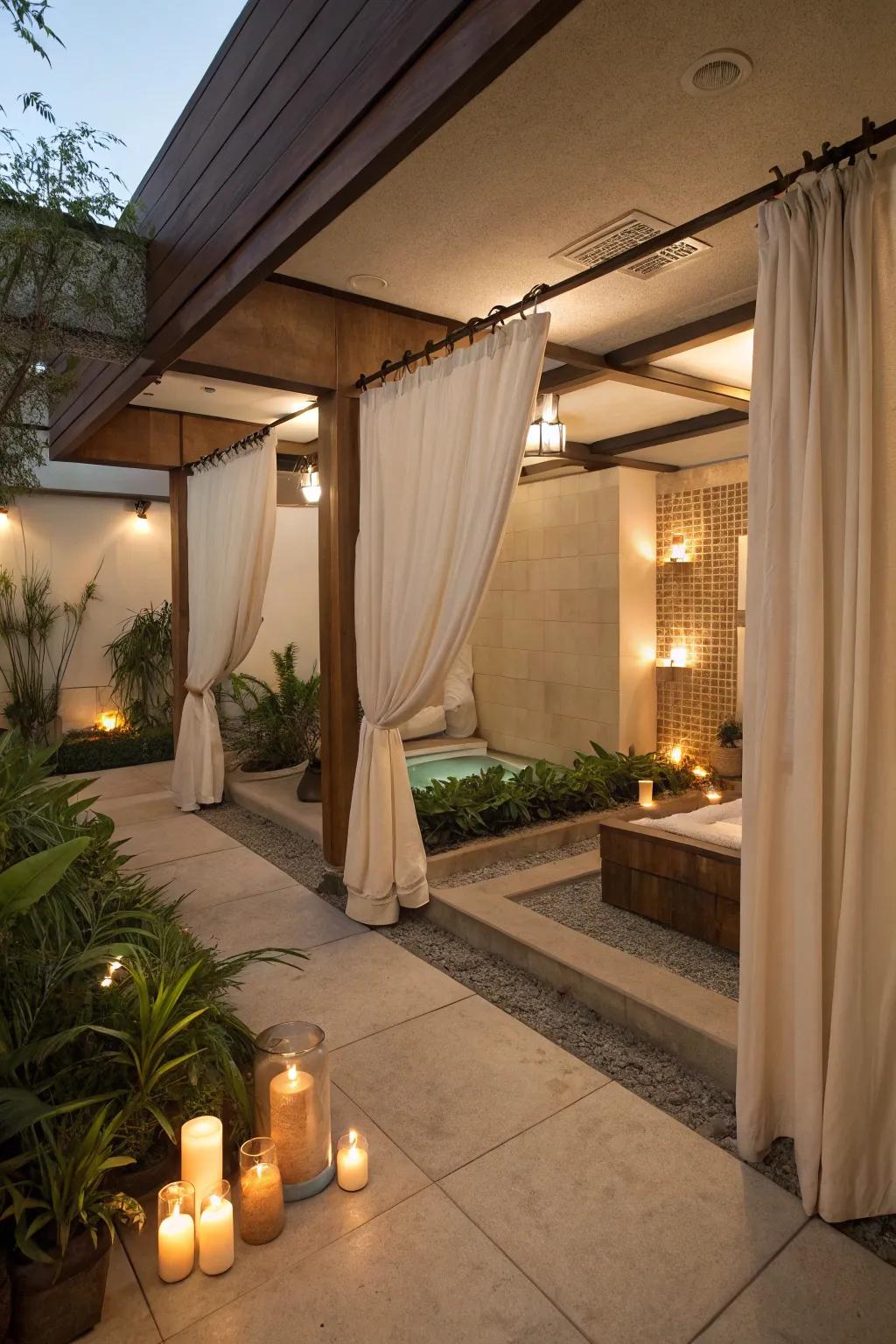 Create a secluded haven with drapes or partitions.