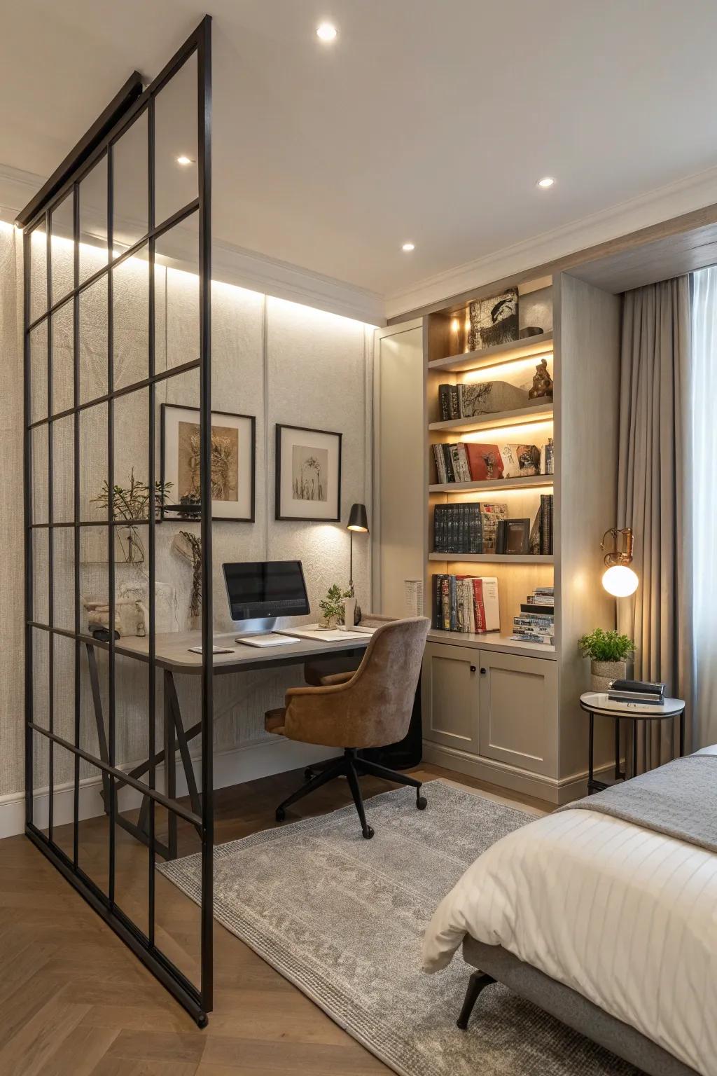 Room dividers provide privacy and structure to multifunctional spaces.