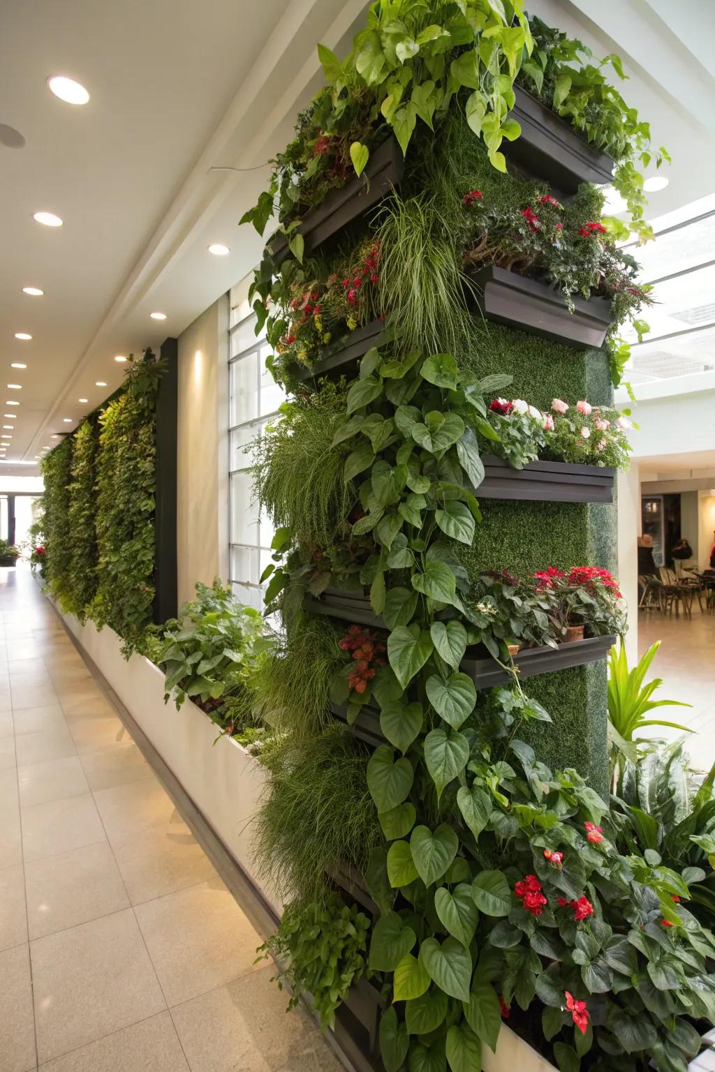 A vertical garden maximizes space and appends thriving greenery to diminutive areas.