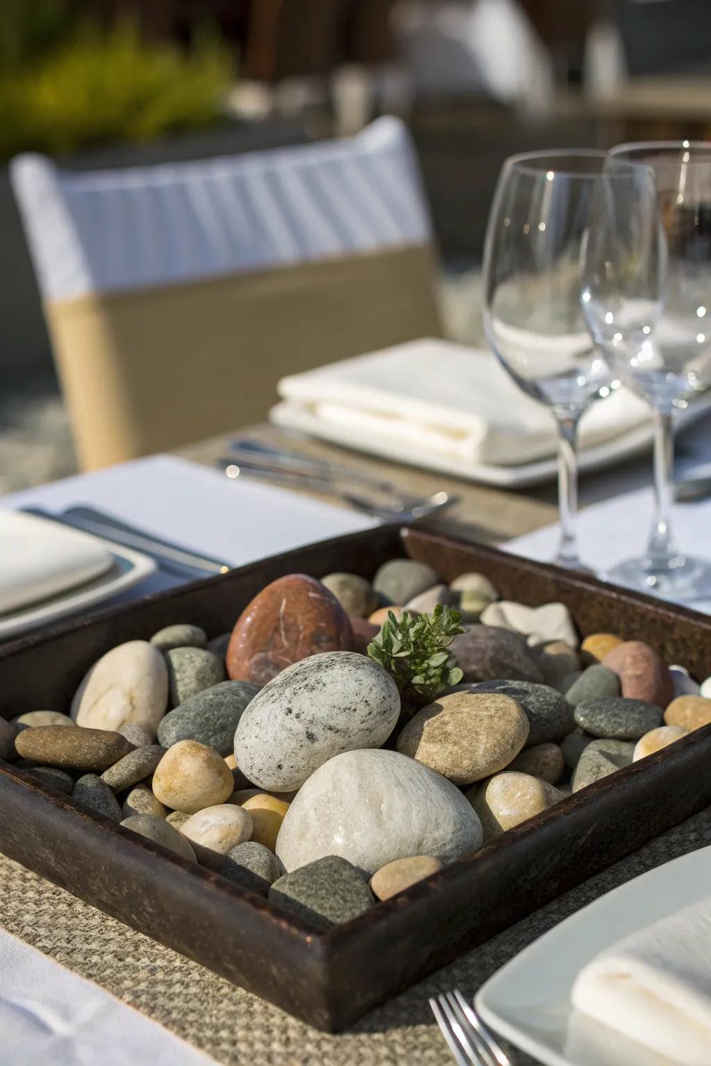 A captivating stone centerpiece adding all-natural elegance.
