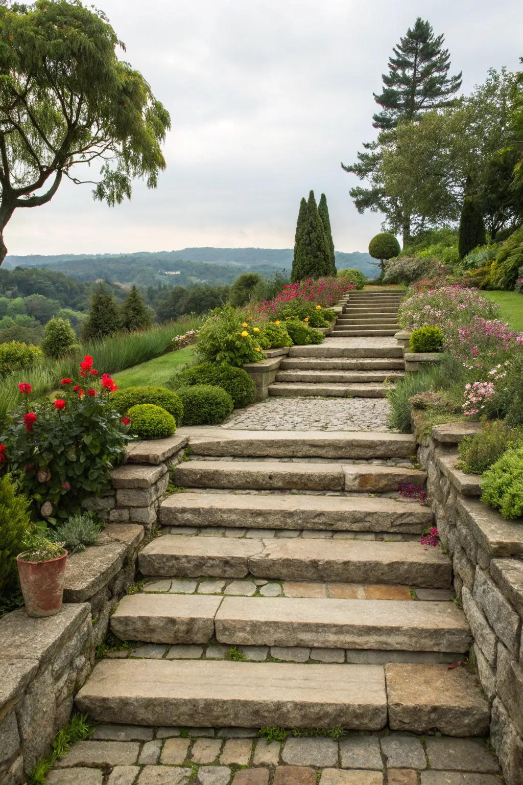 Raised stone steps deliver depth and dimension to your garden.