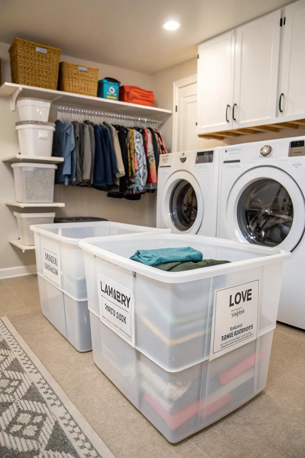 Synthetic containers streamline laundry day efficiency.