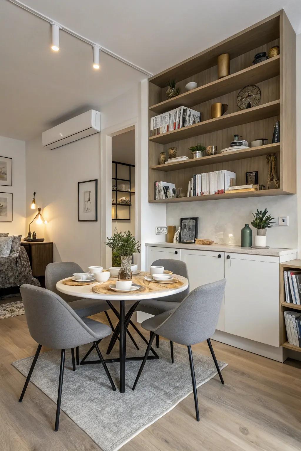 Tables with fitted storage keep dining areas tidy and efficient.