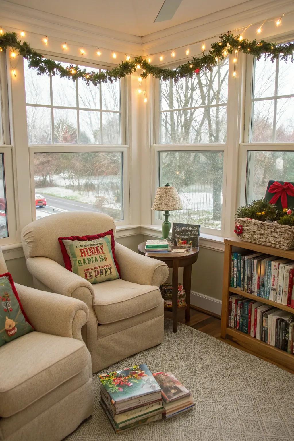 A snug reading alcove provides a refuge within your sun parlor.