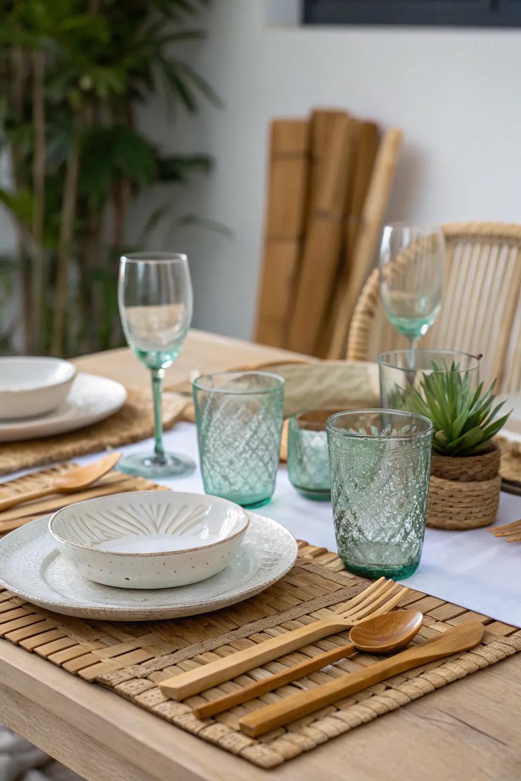 Eco-friendly elements promote sustainability in the table setting.
