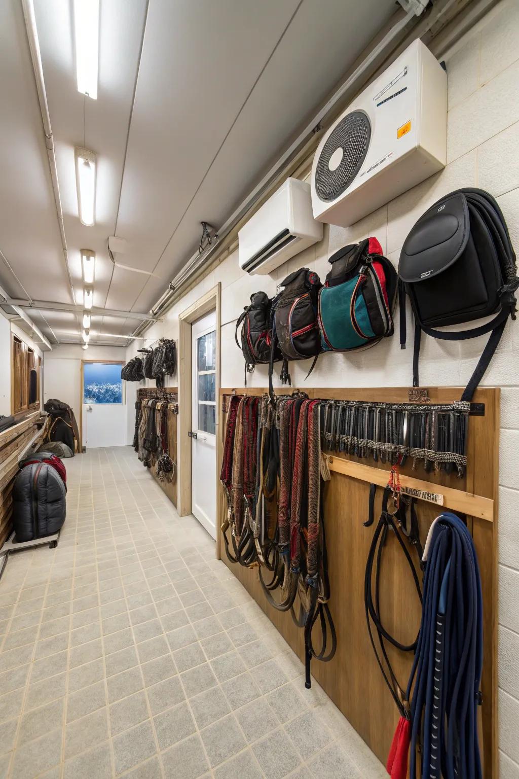 Environmental control in a tack room to preserve valuable gear.