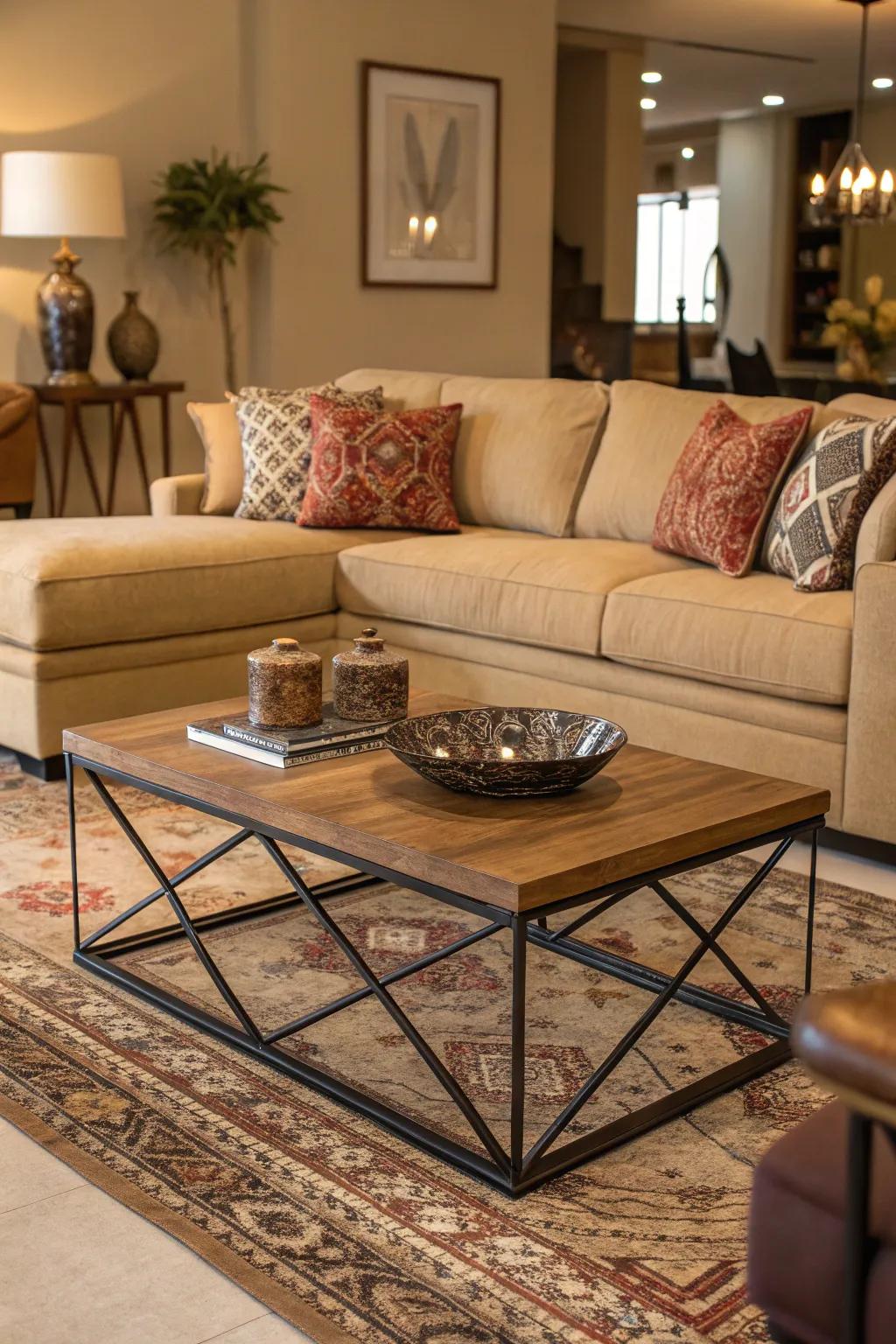 A notable coffee table injects personality and interest.