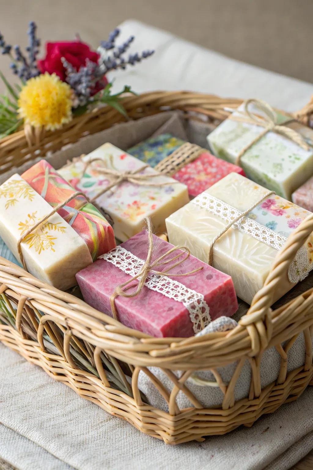 Handcrafted cleansing bars add a luxurious touch.