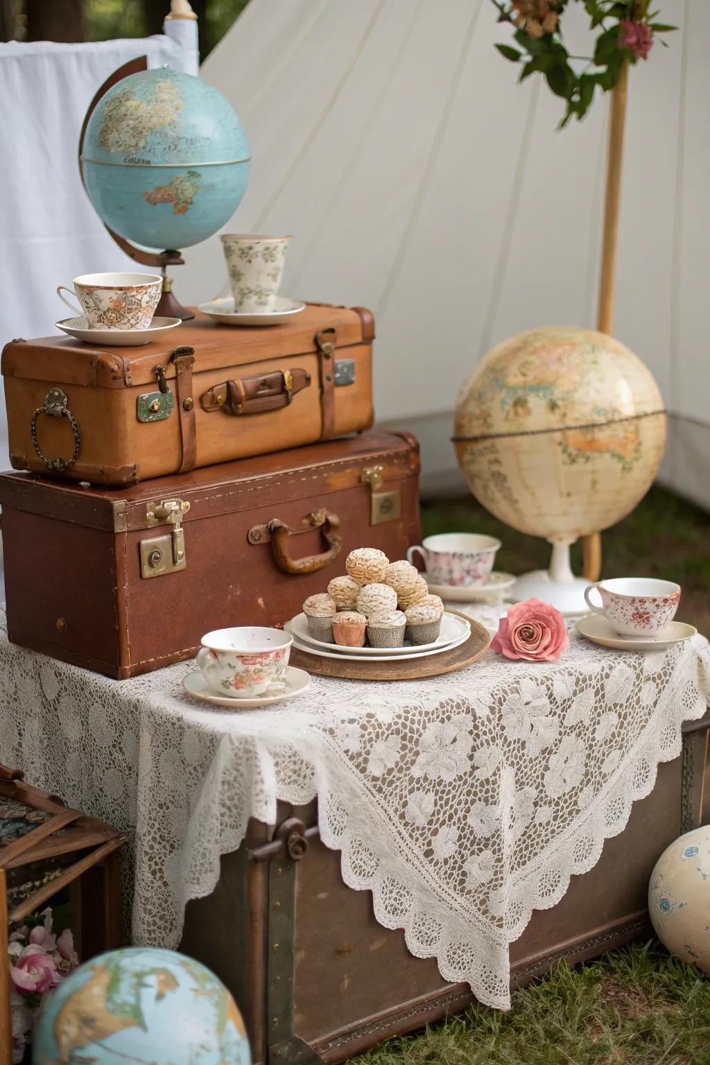 A travel-inspired arrangement injects an adventurous twist into the tea gathering.