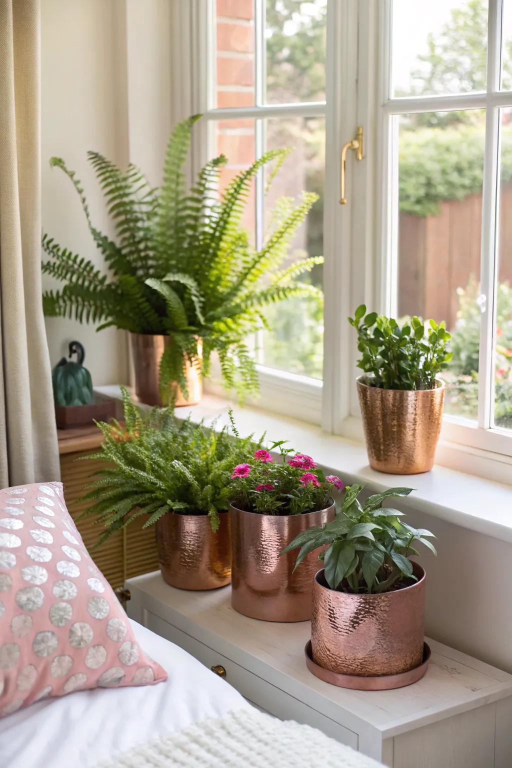 Plants in rose gold pots are refreshing and stylish.
