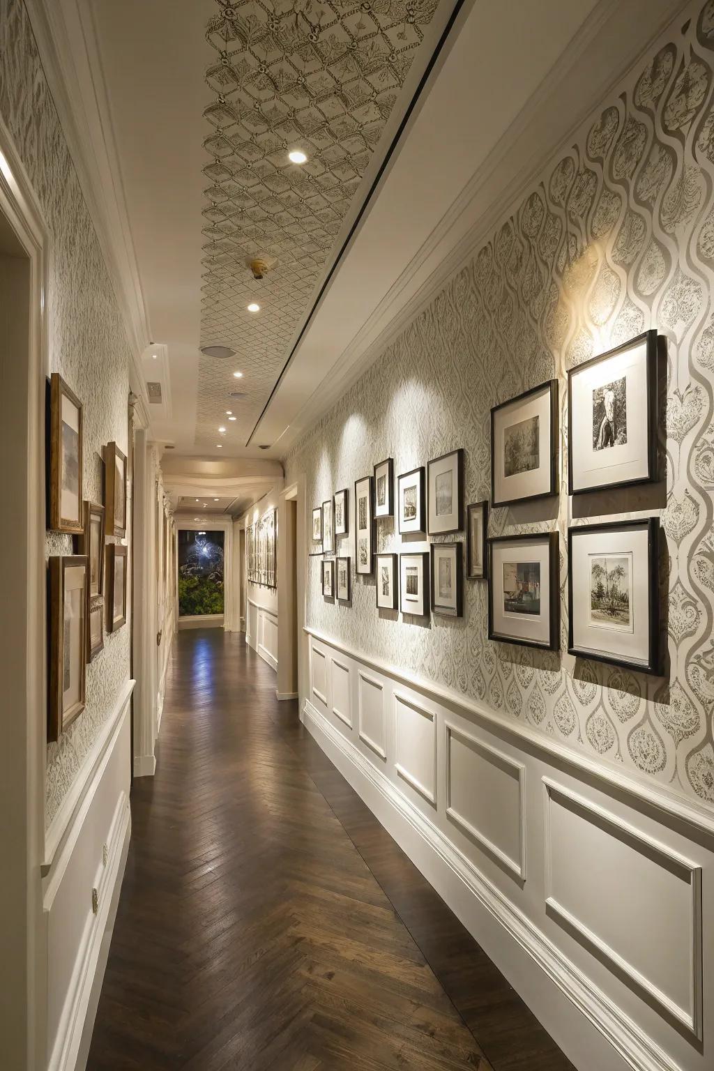 This hallway features picture frame wall paneling.