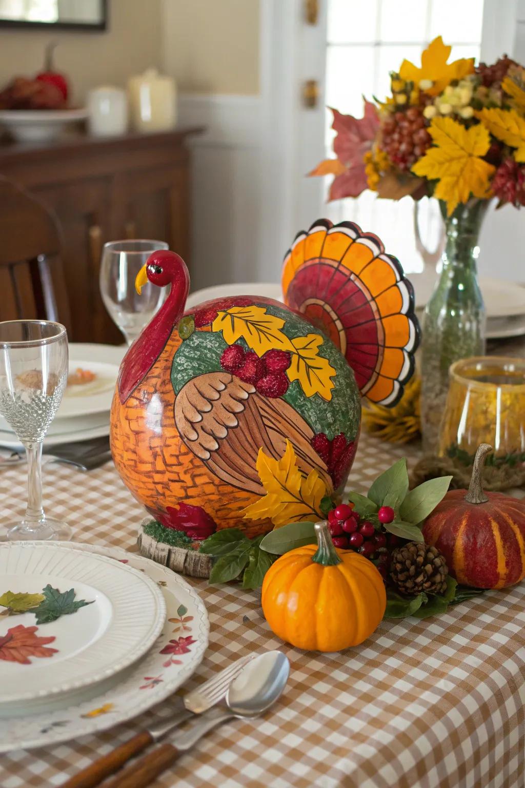 A painted crystal fowl contributes a distinctive, personal nuance.