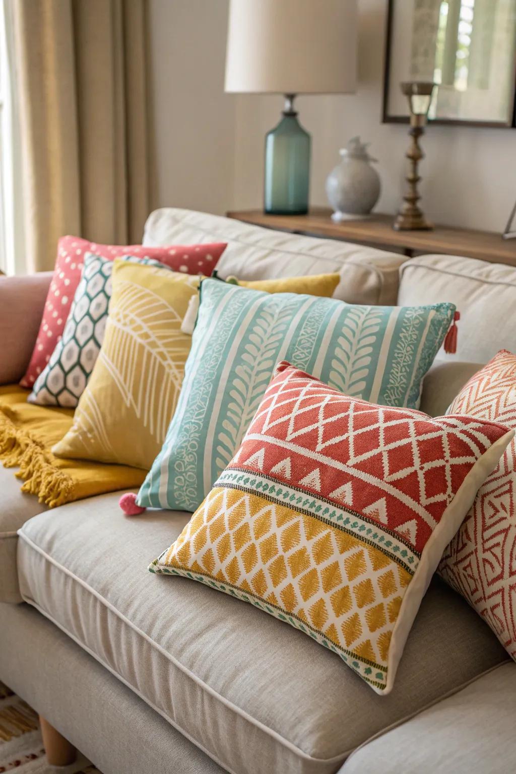 An engaging blend of cushion dimensions for a visually stimulating setup.