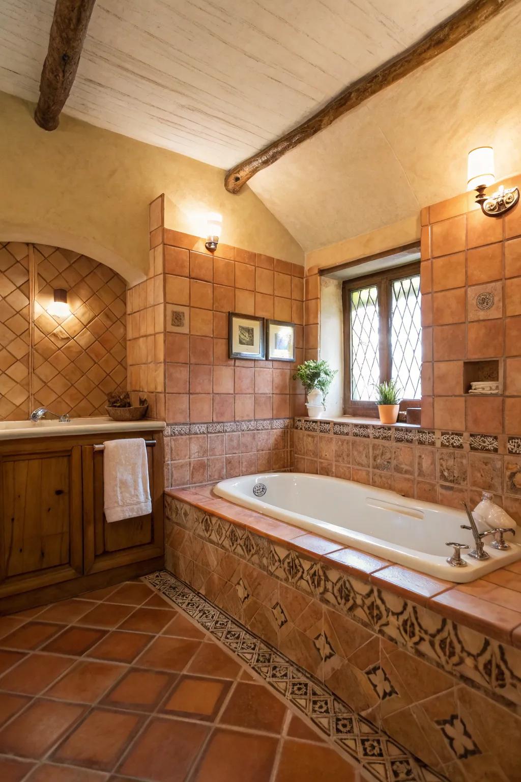 Earthy panels give a warm and natural touch to your bathroom.