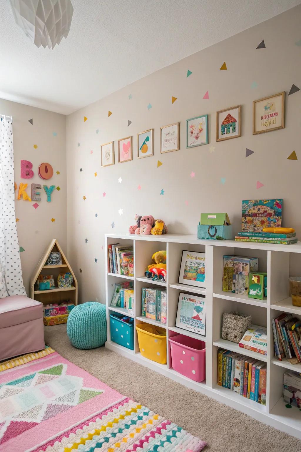 Customizable wall artistry maintains the ornamentation invigorated and captivating.