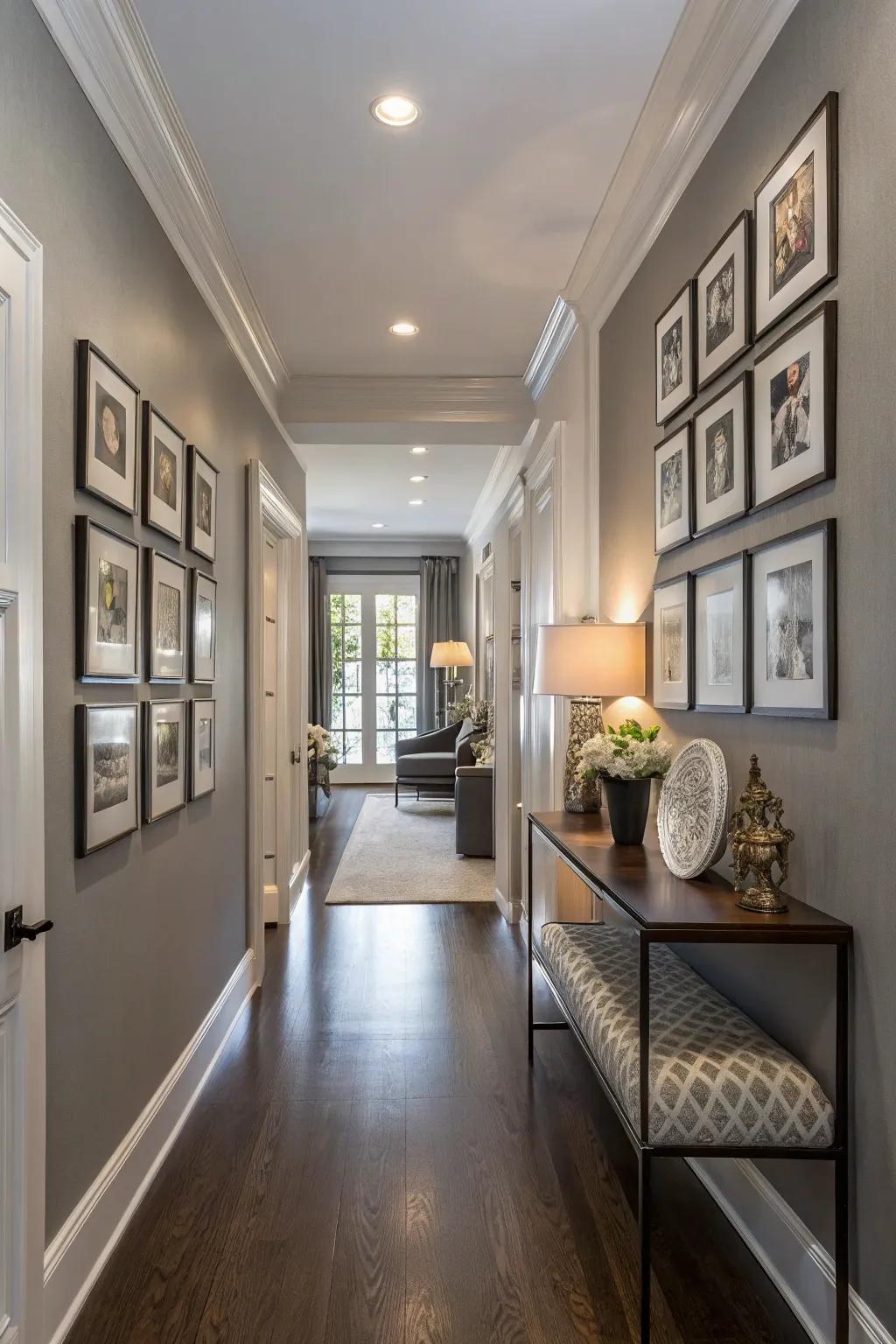 A hall drenched in soft gray.