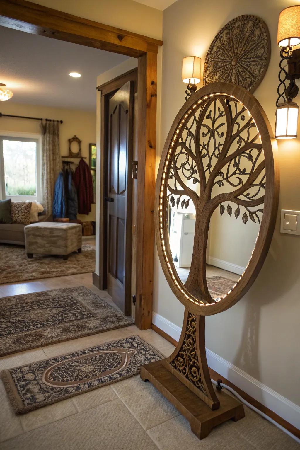 Arbor Vitae looking glass reflecting light in an inviting entryway.