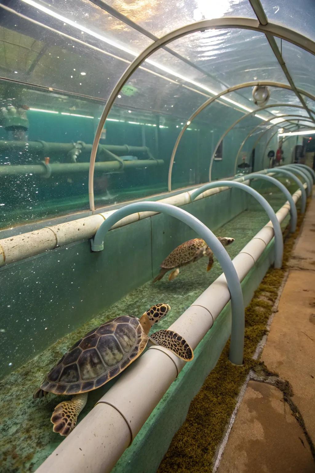 Underwater tunnels provide adventure and exploration for your turtle.