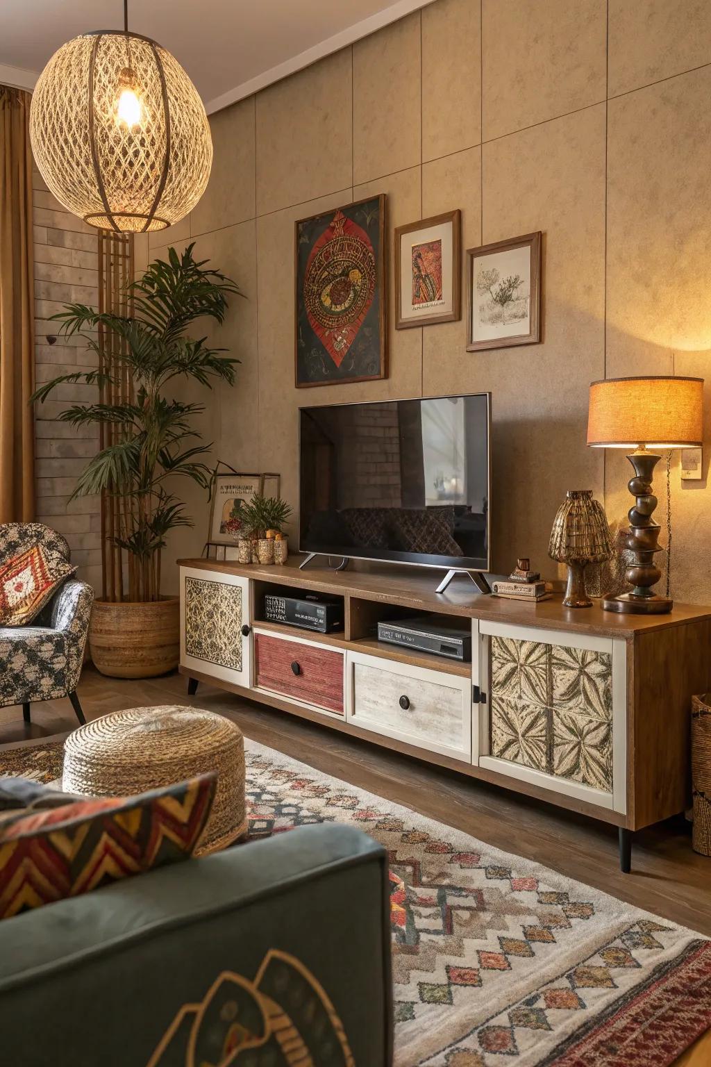 Artistic aspects add creativity and style to TV cabinets.