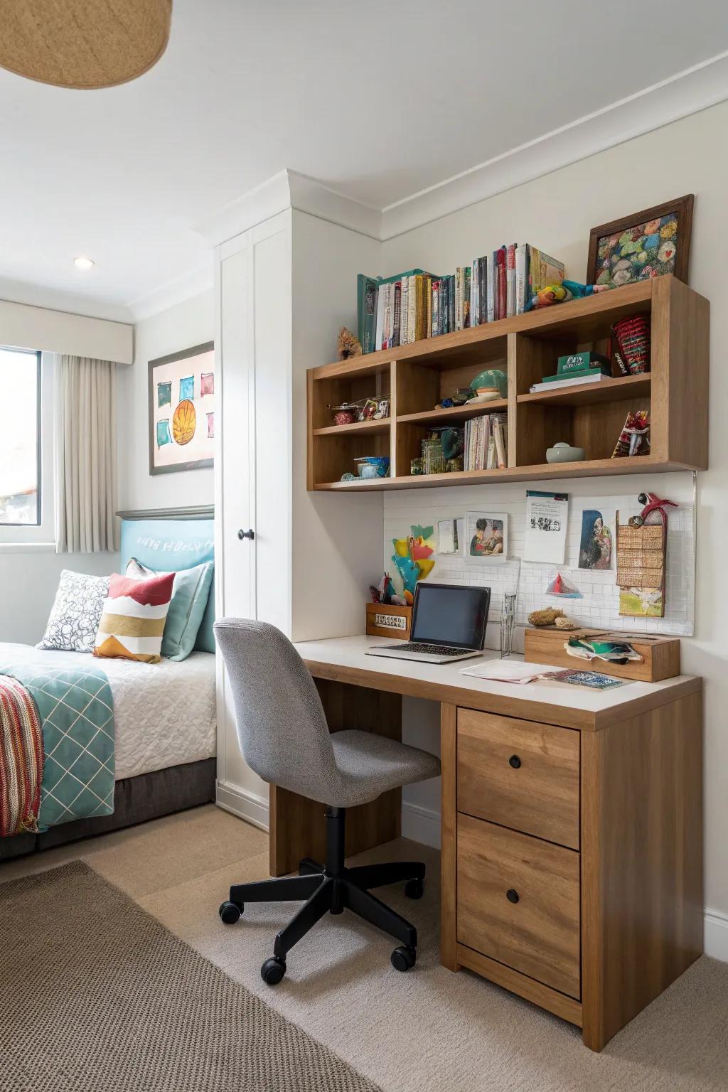 A study area enhancing productivity in a tween boy's space.