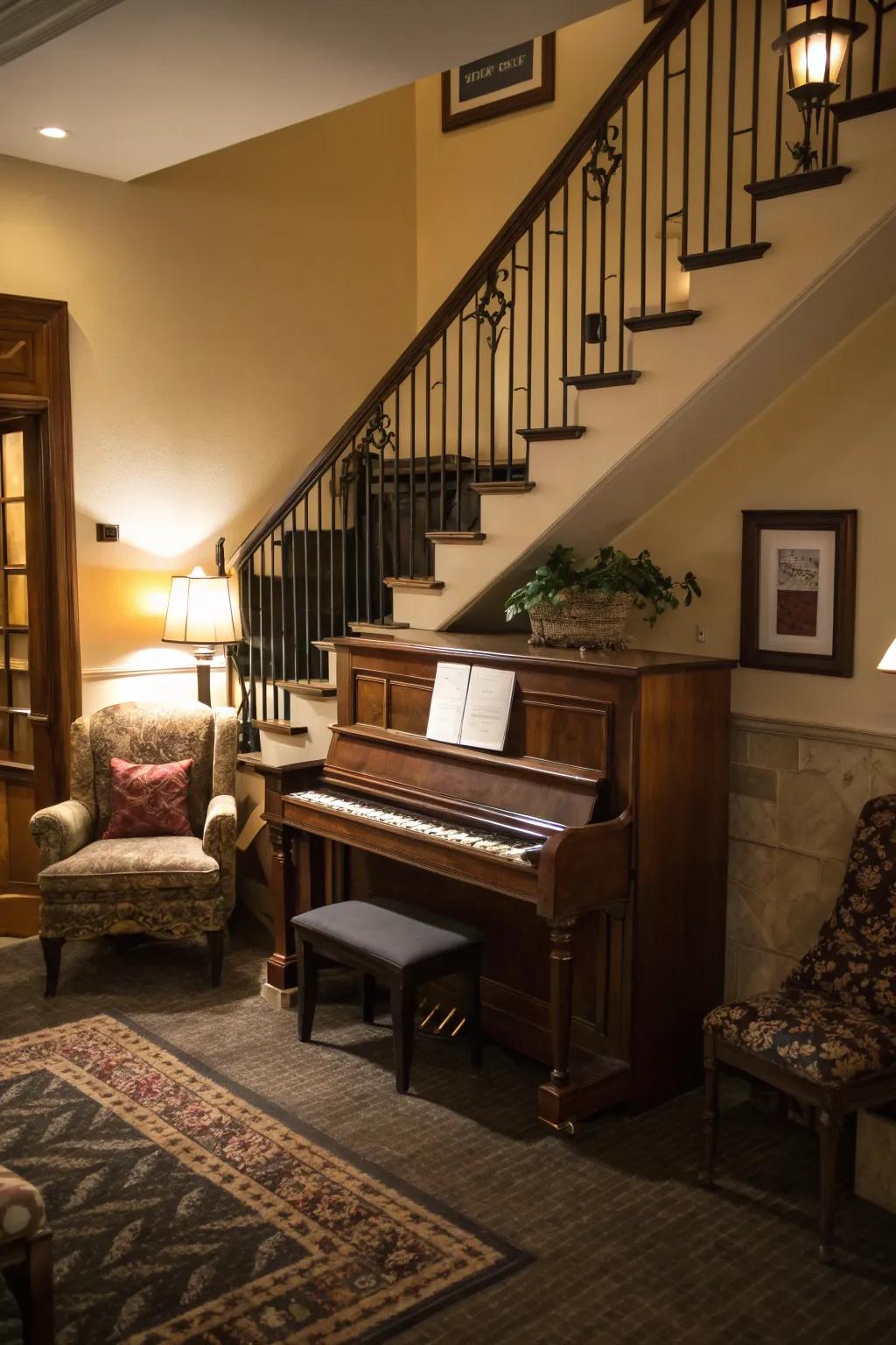 Change an unused corner into a charming piano space.