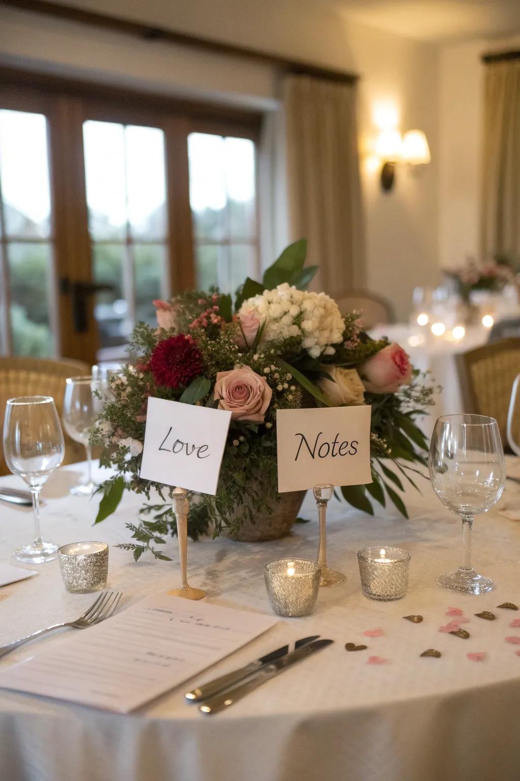 Love messages include an individual touch to the centerpiece.