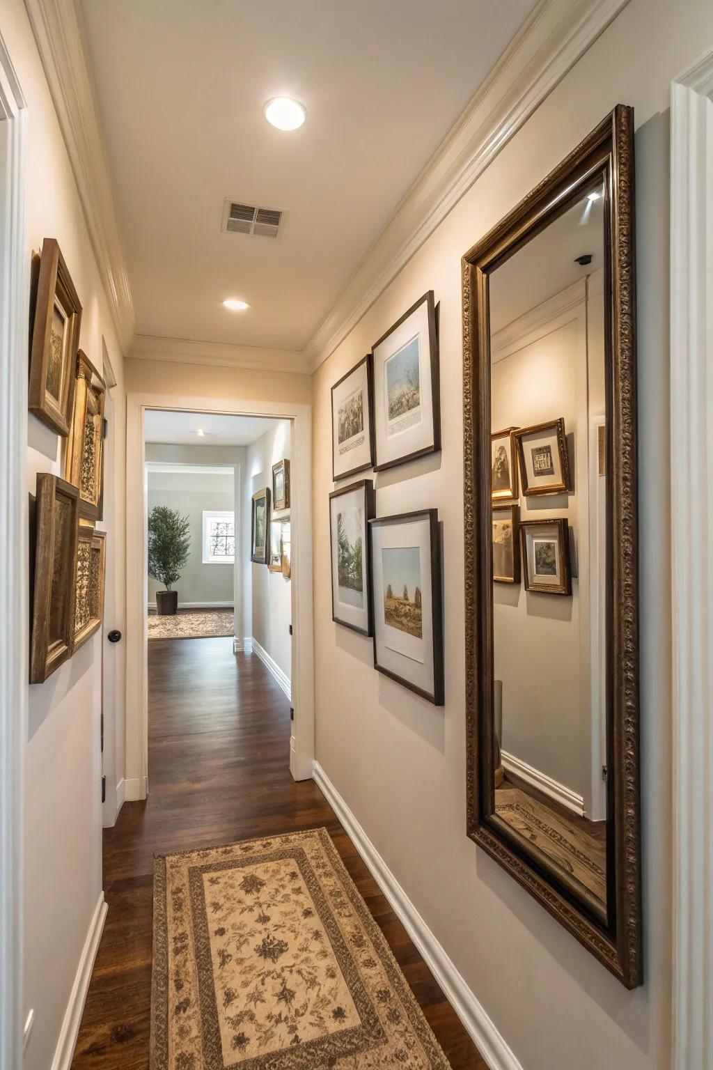 The placement of mirrors within an art wall to enhance space