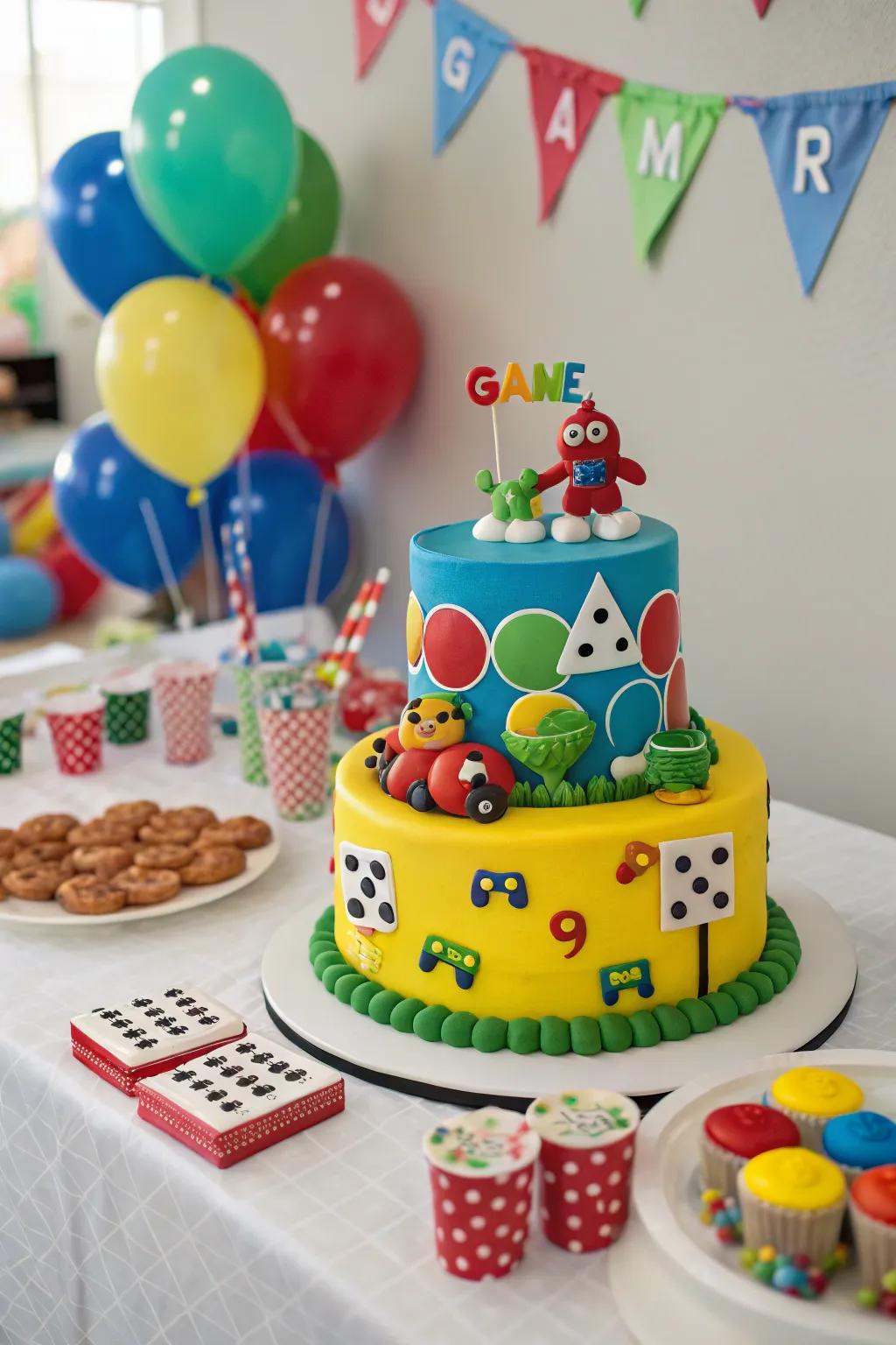 A themed cake serves as a scrumptious focal point for the fest.