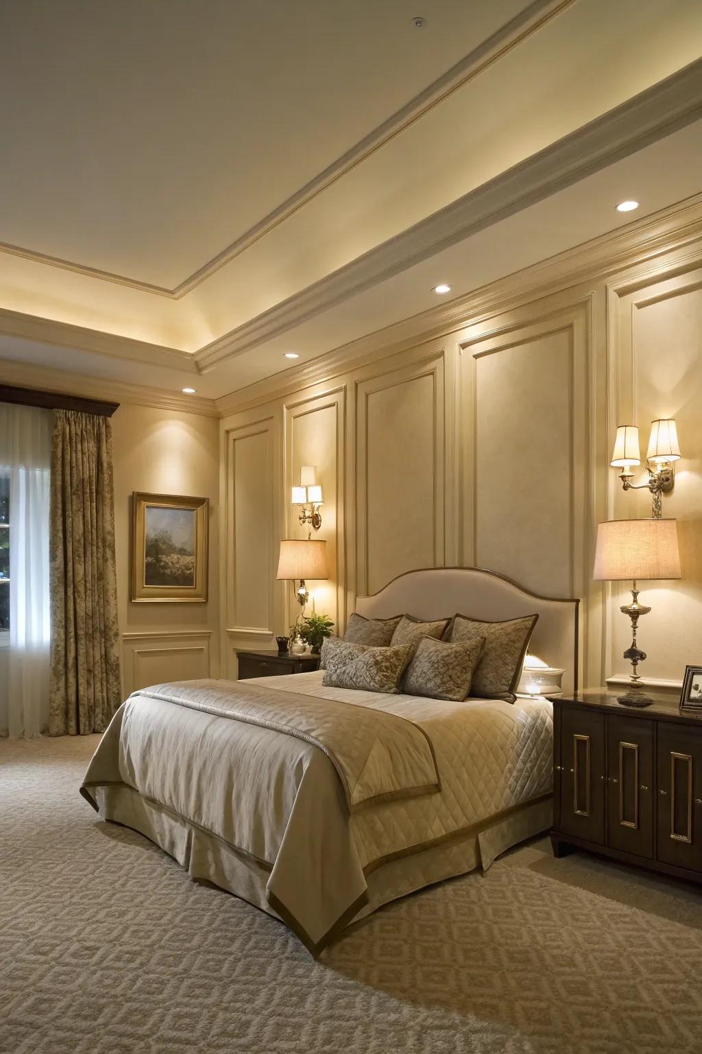 Fused illumination in paneling incorporates warmth and refinement.