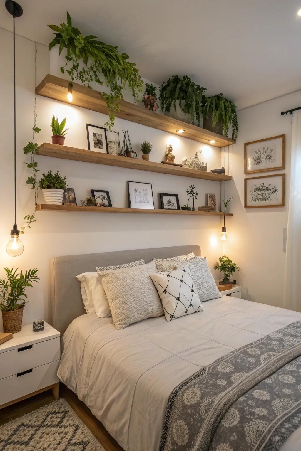 Levitating ledges permit creative decor presentations.