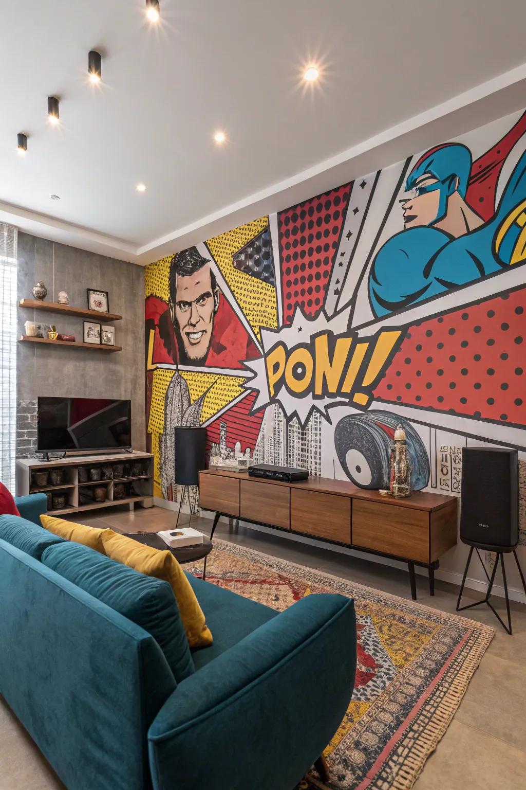 Deliver vitality and nostalgia using a vibrant pop art mural.